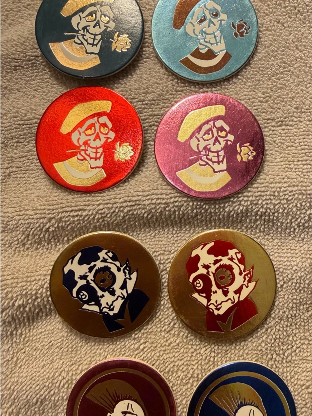 Vintage Cardboard POGS Skull 8 Pieces Various Colors and Art Designs